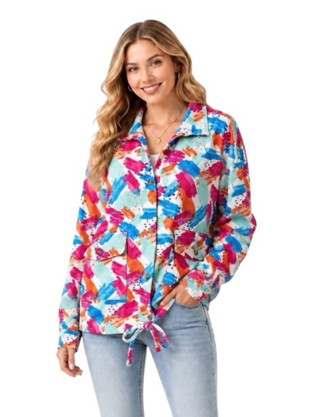 Emily Wonder NWT Colorful Brush Stroke Corduroy Shacket Jacket Size M Artsy